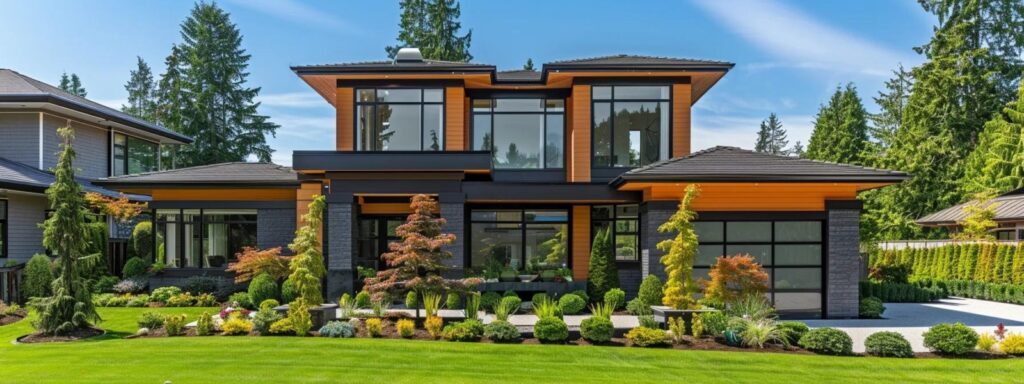 a sleek, modern home with seamless gutters glistening after a rain, showcasing their elegant design as they effectively channel water away from the foundation, surrounded by lush landscaping and a clear blue sky.